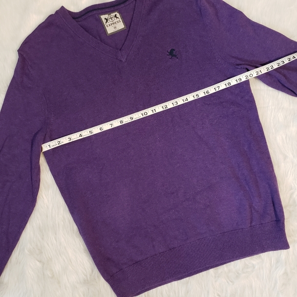 Express Mens V-Neck Purple Long Sleeve Sweater - Picture 10 of 11